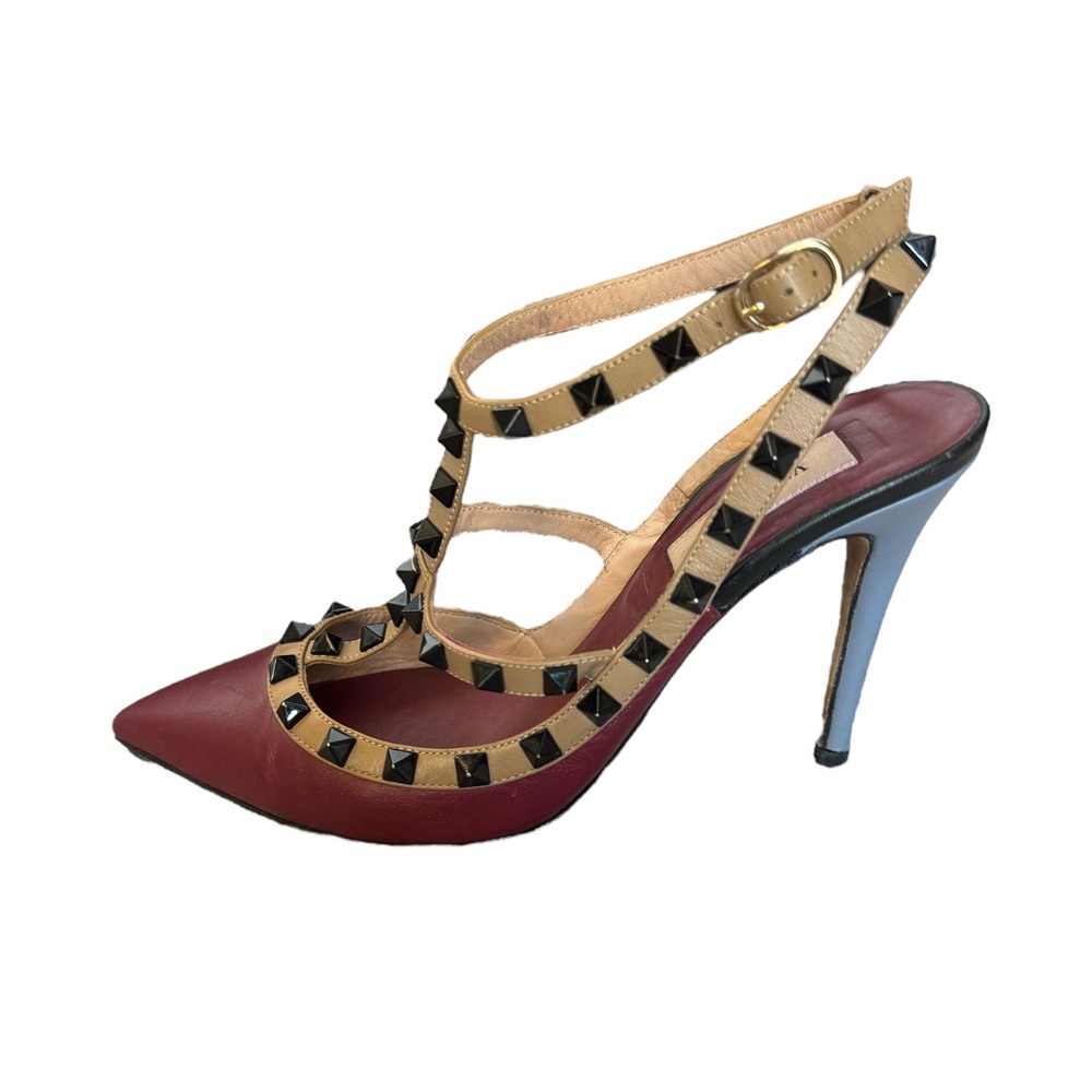 Valentino Maroon Multi Colored Rockstud Leather Pumps Size: 7.5 | IT 37.5